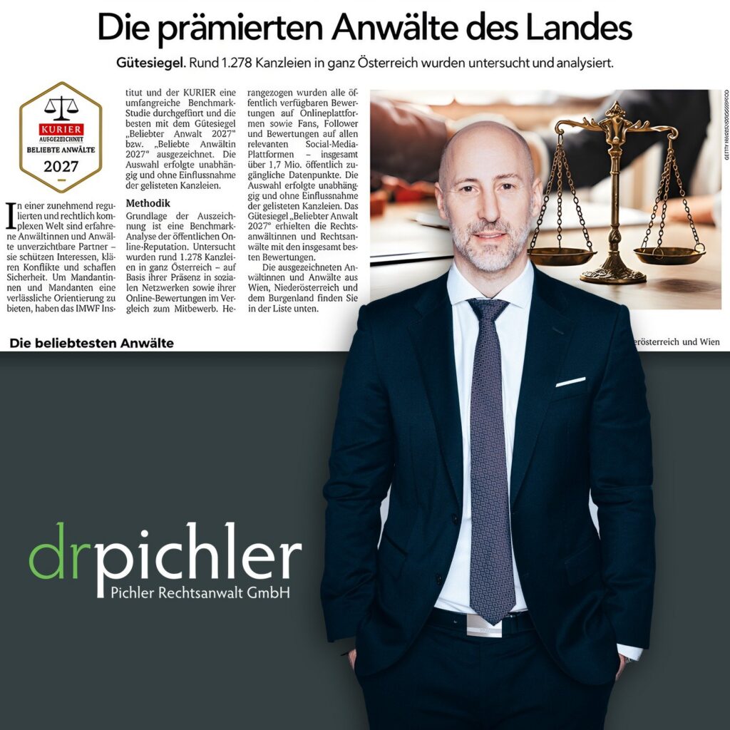 Dr. Clemens Pichler, LL.M. – ausgezeichnet als Beliebter Anwalt 2027 von KURIER und IMWF Institut